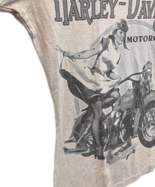 HARLEY-DAVIDSON（ハーレーダビッドソン）HARLEY-DAVIDSON (ハーレーダビッドソン) 00s ピンナップガールリンガーTシャツ ベージュ サイズ:Mの古着・服飾アイテム