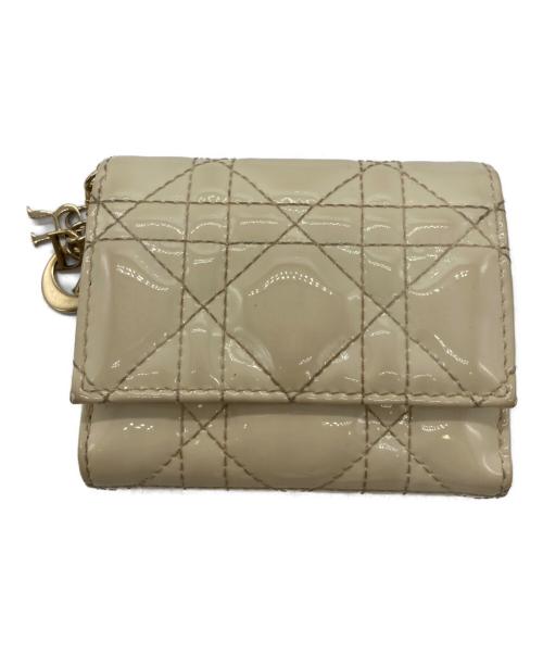 Christian Dior（クリスチャン ディオール）Christian Dior (クリスチャン ディオール) パテントカーフスキンロータスウォレット アイボリーの古着・服飾アイテム