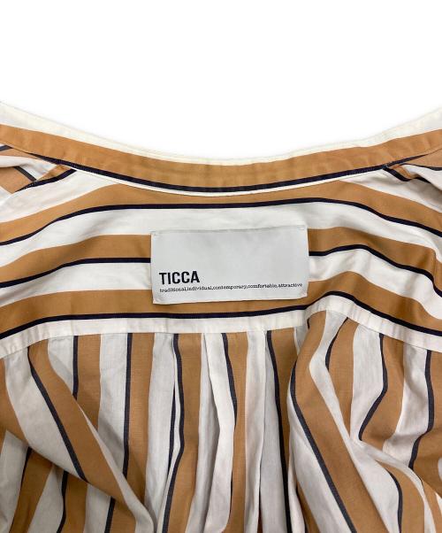 ticca（ティッカ）TICCA (ティッカ) ノーカラースクエアビッグロングシャツ ホワイト×イエロー サイズ:FREEの古着・服飾アイテム