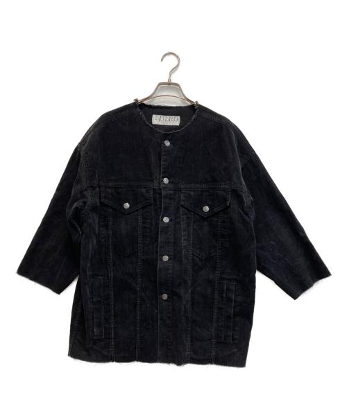 THIRD MAGAZINE（サードマガジン）THIRD MAGAZINE (サードマガジン) コーデュロイノーカラージャケット ブラック サイズ:9号の古着・服飾アイテム