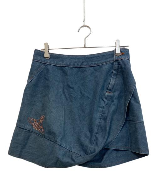 Vivienne Westwood RED LABEL（ヴィヴィアンウエストウッドレッドレーベル）Vivienne Westwood RED LABEL (ヴィヴィアンウエストウッドレッドレーベル) 変形オーブ刺繍デニムスカート インディゴ サイズ:3の古着・服飾アイテム
