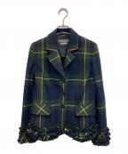BOUTIQUE MOSCHINOブティック モスキーノ）の古着「チェックフリルテーラードジャケット」｜グリーン×ネイビー