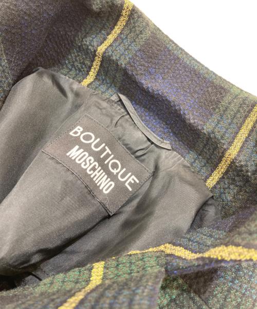 BOUTIQUE MOSCHINO（ブティック モスキーノ）BOUTIQUE MOSCHINO (ブティック モスキーノ) チェックフリルテーラードジャケット グリーン×ネイビー サイズ:40の古着・服飾アイテム
