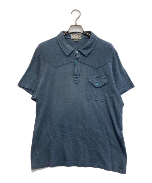 RRL（ダブルアールエル）RRL (ダブルアールエル) ターコイズスナップボタン ロゴポロシャツ ブルー サイズ:XXLの古着・服飾アイテム