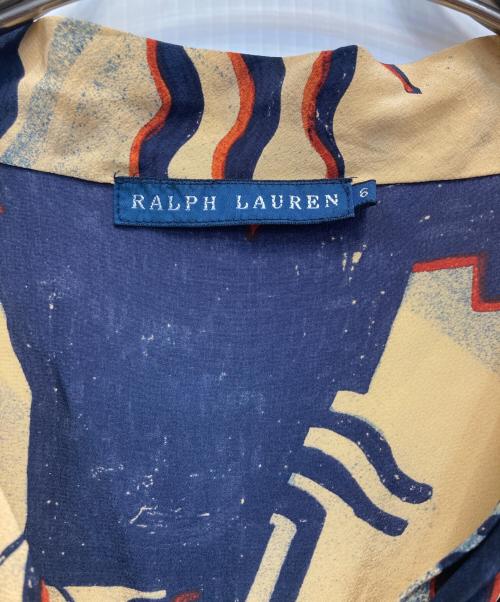 RALPH LAUREN（ラルフローレン）RALPH LAUREN (ラルフローレン) 幾何学ボウタイシルクブラウス ネイビー×ベージュ サイズ:6の古着・服飾アイテム