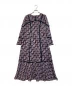 GRACE CONTINENTAL（グレースコンチネンタル）の古着「小花パッチレース切替ワンピース」｜ピンク×レッド
