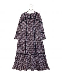 GRACE CONTINENTAL（（グレースコンチネンタル）の古着「小花パッチレース切替ワンピース」｜ピンク×レッド