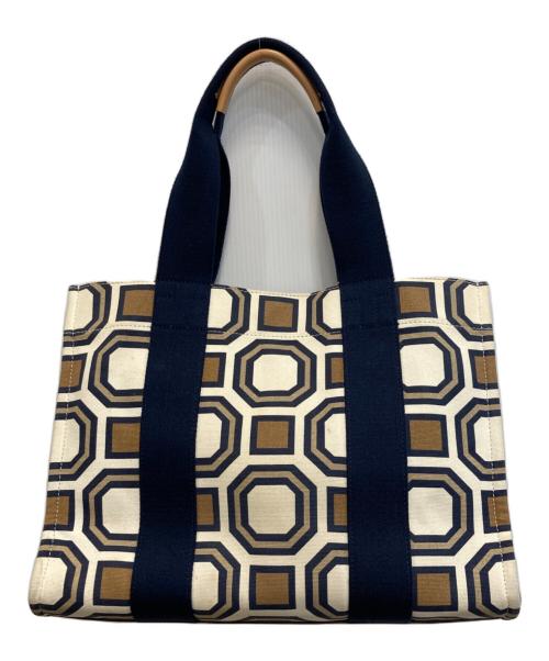 TORY BURCH（トリーバーチ）TORY BURCH (トリーバーチ) オクタゴン キャンバストートバッグ ホワイト×ネイビーの古着・服飾アイテム