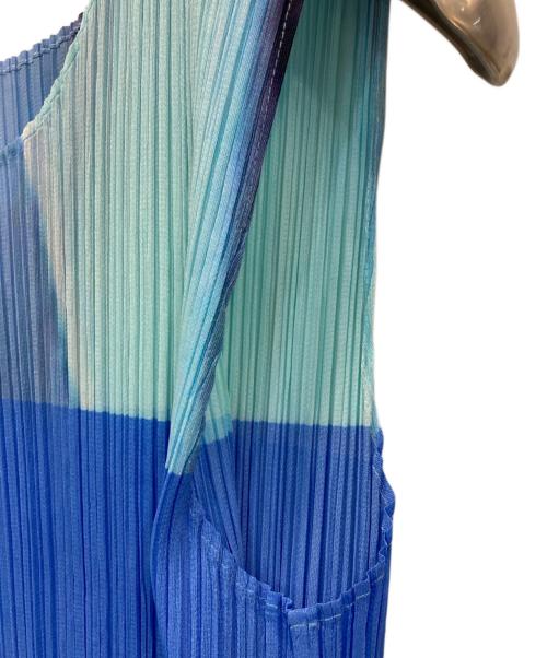 PLEATS PLEASE（プリーツプリーズ）PLEATS PLEASE (プリーツプリーズ) 丸首ノースリーブ プリーツワンピース ブルー サイズ:記載なしの古着・服飾アイテム