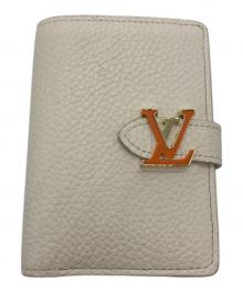 LOUIS VUITTON（ルイ ヴィトン）の古着「LV ヴェルティカル ウォレット コンパクト 二つ折り財布」｜ホワイト×オレンジ