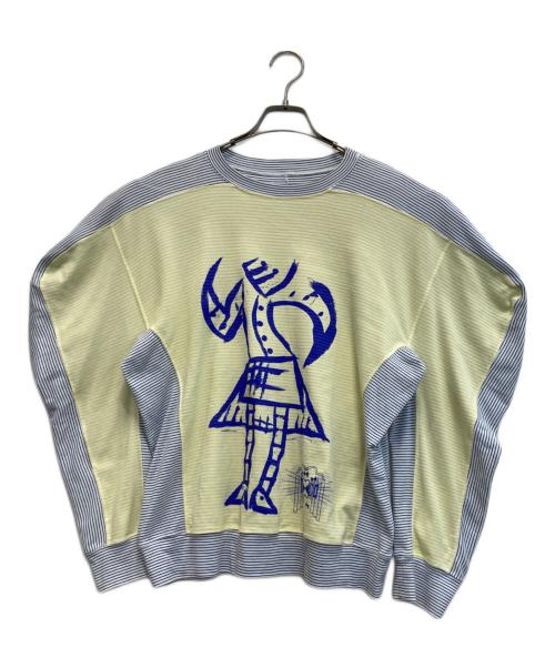 TWEO（トゥー）TWEO (トゥー) ペイント変形ボーダーカットソー イエロー×ブルー サイズ:Mの古着・服飾アイテム