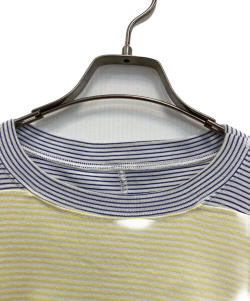 TWEO（トゥー）TWEO (トゥー) ペイント変形ボーダーカットソー イエロー×ブルー サイズ:Mの古着・服飾アイテム