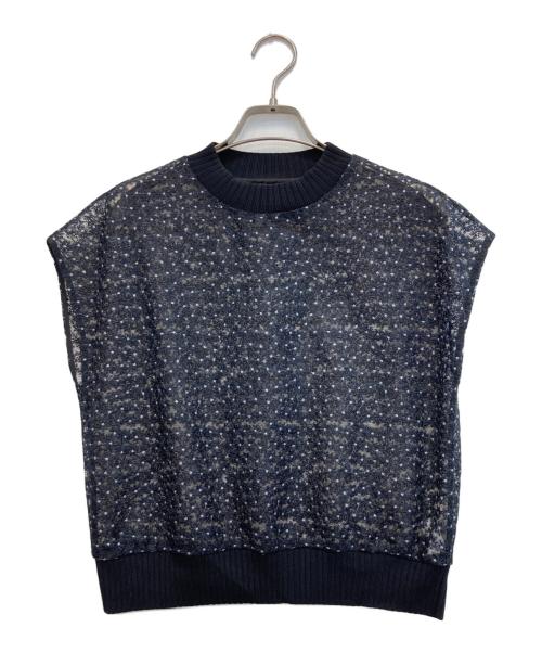 BALLSEY（ボールジィ）BALLSEY (ボールジィ) チュールエンブロイダリー レースフレンチスリーブプルオーバー ネイビー サイズ:36の古着・服飾アイテム