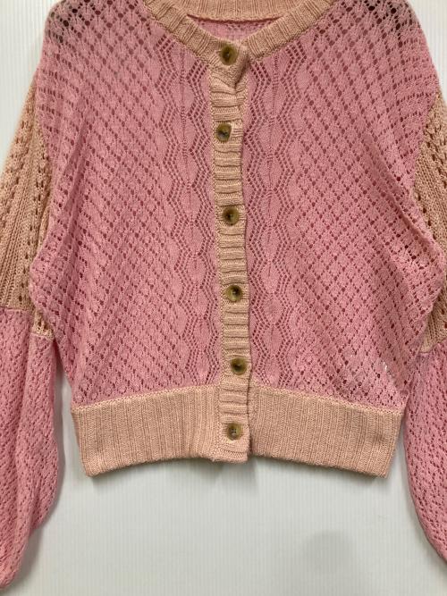 IENA（イエナ）IENA (イエナ) 26SS クロシェニット ミックスショートカーディガン ピンク サイズ:記載なしの古着・服飾アイテム