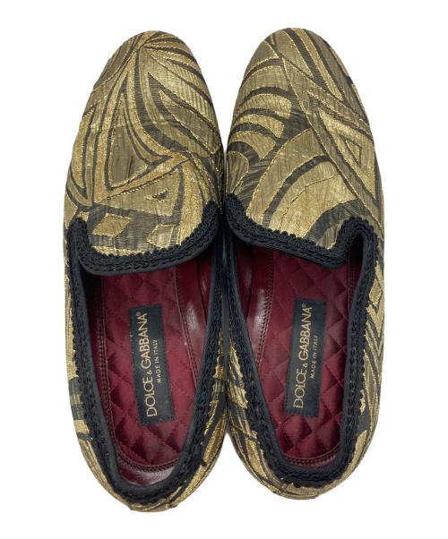 DOLCE & GABBANA（ドルチェ＆ガッバーナ）DOLCE & GABBANA (ドルチェ＆ガッバーナ) 総柄スリッポン ゴールド サイズ:8.5の古着・服飾アイテム