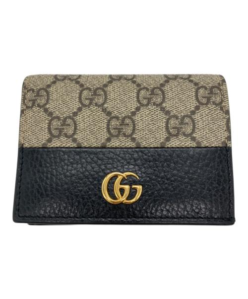 GUCCI（グッチ）GUCCI (グッチ) GGスプリーム ダブルG カードケースウォレット ベージュ×ブラックの古着・服飾アイテム