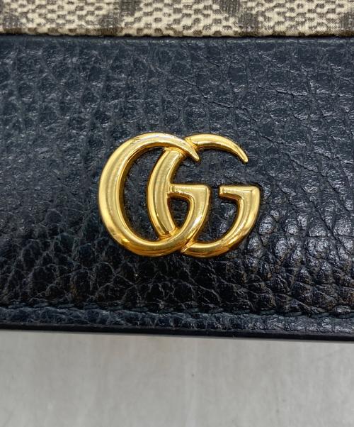 GUCCI（グッチ）GUCCI (グッチ) GGスプリーム ダブルG カードケースウォレット ベージュ×ブラックの古着・服飾アイテム