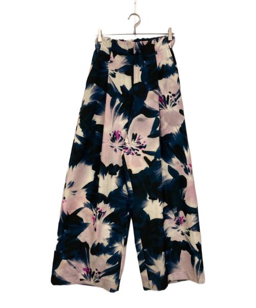 DRIES VAN NOTEN（ドリスヴァンノッテン）DRIES VAN NOTEN (ドリスヴァンノッテン) フローラルタックワイドパンツ ネイビー×ホワイト サイズ:XSの古着・服飾アイテム