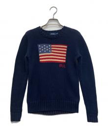 POLO RALPH LAUREN（ポロ・ラルフローレン）の古着「星条旗 コットンクルーニット」｜ネイビー
