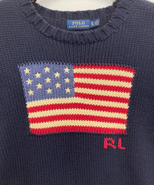 POLO RALPH LAUREN（ポロ・ラルフローレン）POLO RALPH LAUREN (ポロ・ラルフローレン) 星条旗 コットンクルーニット ネイビー サイズ:XSの古着・服飾アイテム