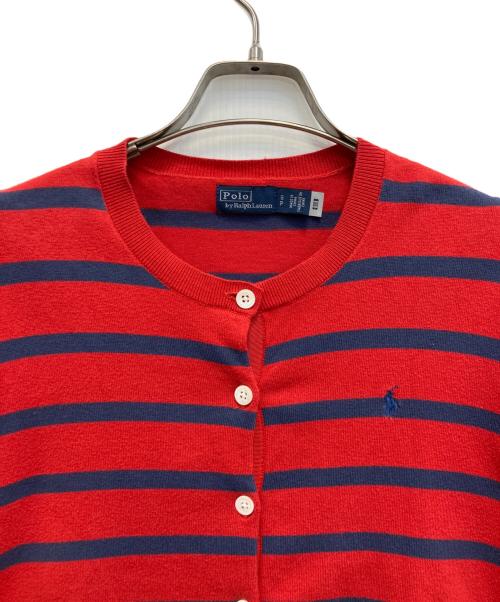 POLO RALPH LAUREN（ポロ・ラルフローレン）POLO RALPH LAUREN (ポロ・ラルフローレン) ストライプド コットンブレンドカーディガン レッド×ネイビー サイズ:Sの古着・服飾アイテム