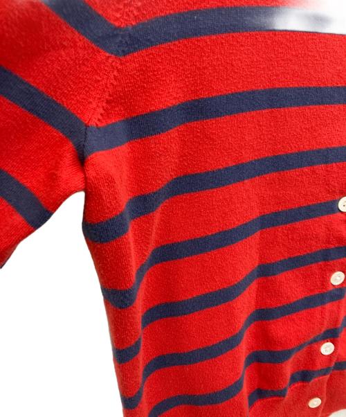 POLO RALPH LAUREN（ポロ・ラルフローレン）POLO RALPH LAUREN (ポロ・ラルフローレン) ストライプド コットンブレンドカーディガン レッド×ネイビー サイズ:Sの古着・服飾アイテム