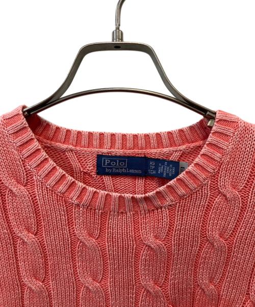 POLO RALPH LAUREN（ポロ・ラルフローレン）POLO RALPH LAUREN (ポロ・ラルフローレン) Cotton Cable Short -Sleeve Sweater  /コットンケーブルニット ピンク サイズ:XSの古着・服飾アイテム