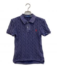 POLO RALPH LAUREN（ポロ・ラルフローレン）の古着「ケーブルニットポロシャツ/ガーメントウォッシュ加工」｜ネイビー
