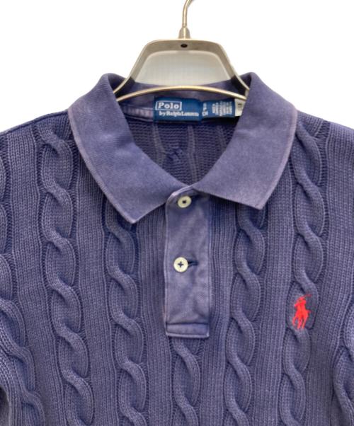 POLO RALPH LAUREN（ポロ・ラルフローレン）POLO RALPH LAUREN (ポロ・ラルフローレン) ケーブルニットポロシャツ/ガーメントウォッシュ加工 ネイビー サイズ:Sの古着・服飾アイテム