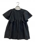 DANSKIN×BORDERS at BALCONYダンスキン×ボーダーズアットバルコニー）の古着「フレアスリーブTEEブラウス（FLARE SLEEVE TEE）」｜ブラック