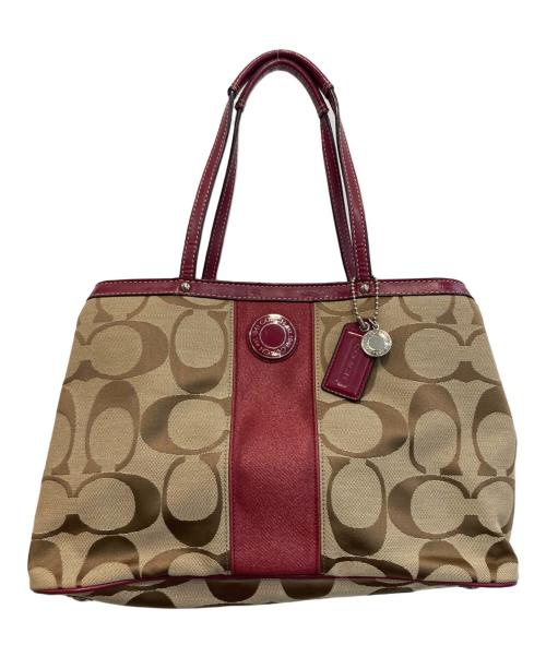 COACH（コーチ）COACH (コーチ) シグネチャーハンドバッグ ピンク×ブラウンの古着・服飾アイテム