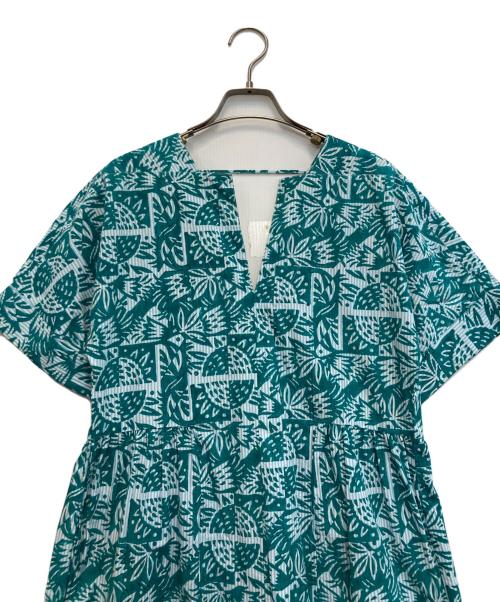 mala KALANCHOE（マーラ カランコエ）mala KALANCHOE (マーラ カランコエ) Poplin Stripe Block Print Short Sleeve Dress ブルー×ホワイト サイズ:記載なし。実寸参照の古着・服飾アイテム