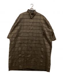 A-POC ABLE ISSEY MIYAKE（エイポック エイブル イッセイ ミヤケ）の古着「グリッドスチームストレッチスタンドカラーロングコート」｜オリーブ