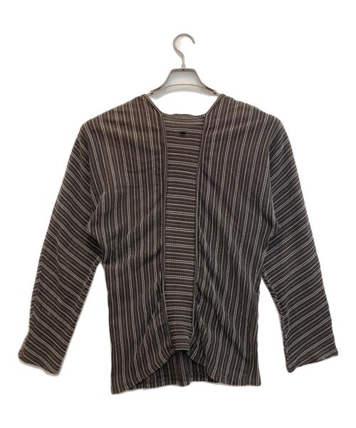 J.L - A.L/（ジェイラル）J.L - A.L/ (ジェイラル) L/S ストライププリーツカットソー ブラウン サイズ:Lの古着・服飾アイテム