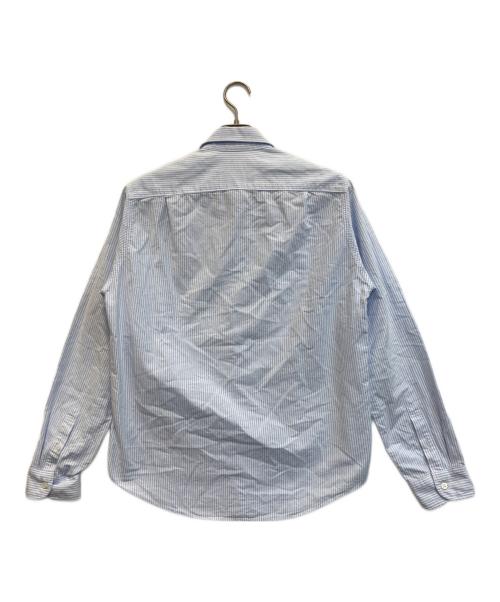 maison kitsune（メゾンキツネ）MAISON KITSUNE (メゾンキツネ) エンブロイダリーストライプシャツ ブルー×ホワイト サイズ:Sの古着・服飾アイテム