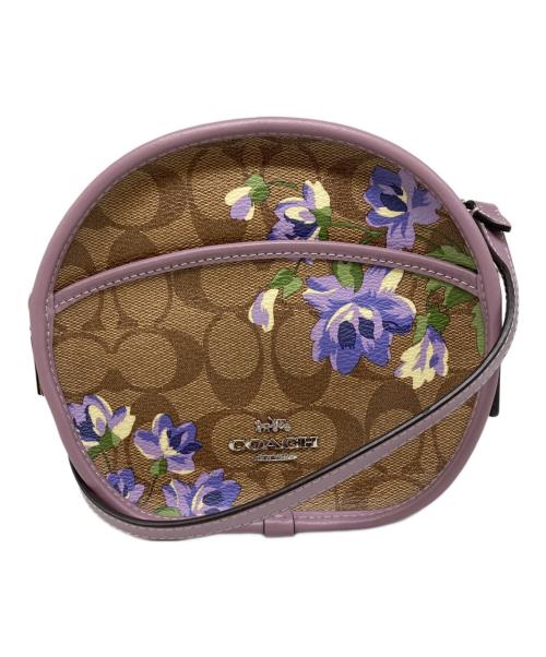 COACH（コーチ）COACH (コーチ) フラワー・シグネチャーショルダーバッグ ベージュ×パープルの古着・服飾アイテム