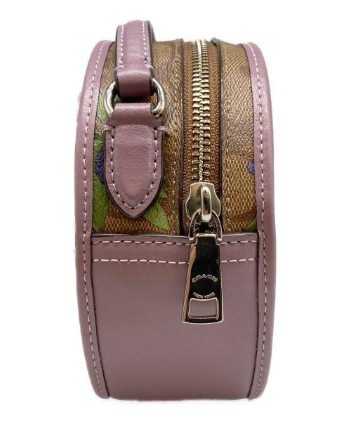 COACH（コーチ）COACH (コーチ) フラワー・シグネチャーショルダーバッグ ベージュ×パープルの古着・服飾アイテム