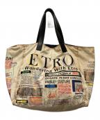 ETROエトロ）の古着「リバーシブル タブロイドプリント トートバッグ」｜ベージュ×ブラック