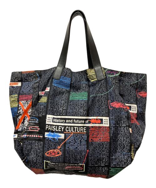 ETRO（エトロ）ETRO (エトロ) リバーシブル タブロイドプリント トートバッグ ベージュ×ブラックの古着・服飾アイテム