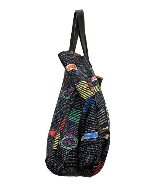 ETRO（エトロ）ETRO (エトロ) リバーシブル タブロイドプリント トートバッグ ベージュ×ブラックの古着・服飾アイテム
