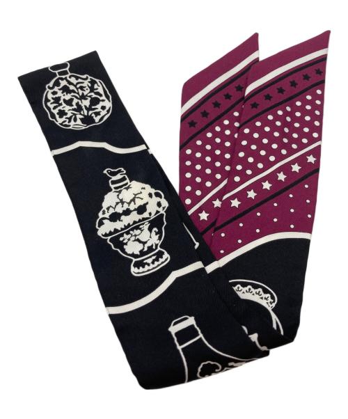 HERMES（エルメス）HERMES (エルメス) Les Flacons Bandana/ツイリー シルクスカーフ ブラック・ボルドーの古着・服飾アイテム