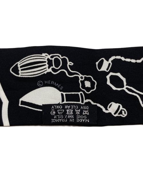 HERMES（エルメス）HERMES (エルメス) Les Flacons Bandana/ツイリー シルクスカーフ ブラック・ボルドーの古着・服飾アイテム