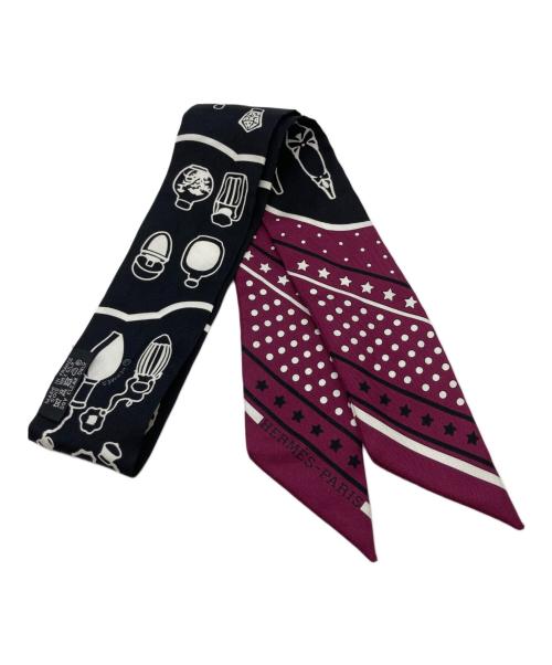 HERMES（エルメス）HERMES (エルメス) Les Flacons Bandana/ツイリー シルクスカーフ ブラック・ボルドーの古着・服飾アイテム