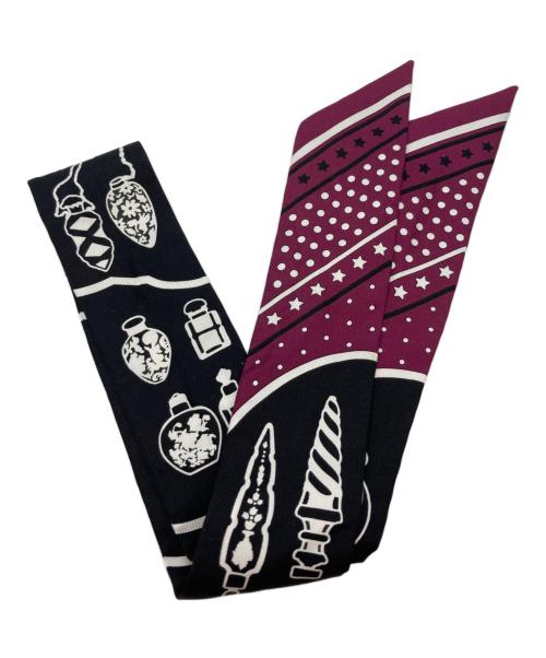 HERMES（エルメス）HERMES (エルメス) Les Flacons Bandana/ツイリー シルクスカーフ ブラック・ボルドーの古着・服飾アイテム
