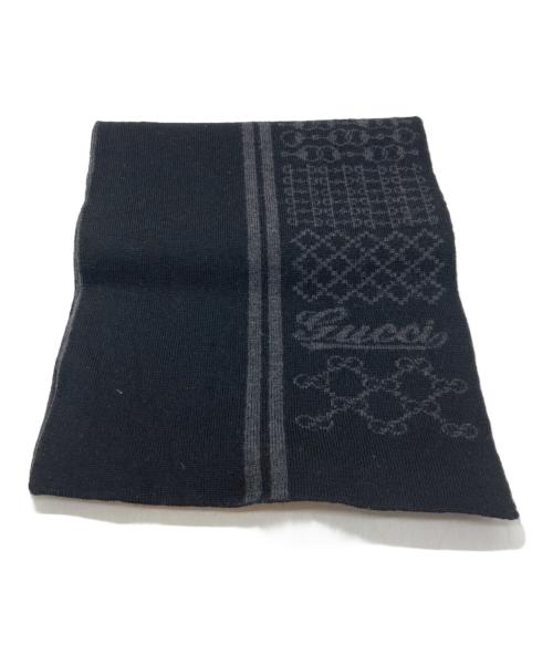GUCCI（グッチ）GUCCI (グッチ) インターロッキングG・GGビット柄ウールマフラー ブラックの古着・服飾アイテム