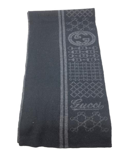 GUCCI（グッチ）GUCCI (グッチ) インターロッキングG・GGビット柄ウールマフラー ブラックの古着・服飾アイテム