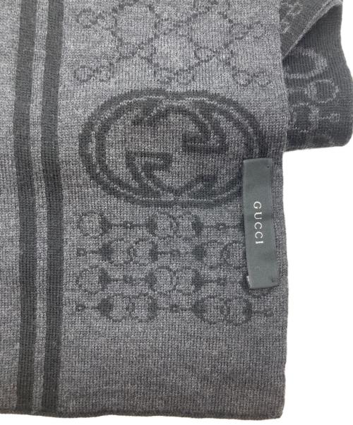 GUCCI（グッチ）GUCCI (グッチ) インターロッキングG・GGビット柄ウールマフラー ブラックの古着・服飾アイテム