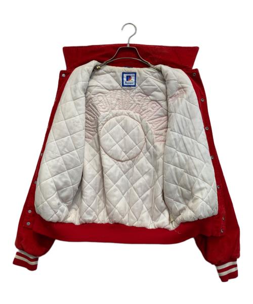 Rennoc（レノック）Rennoc (レノック) サッカーボール刺繍襟付きコーデュロイスタジャン レッド サイズ:Mの古着・服飾アイテム