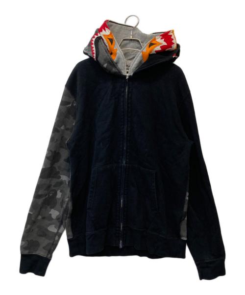 A BATHING APE（アベイシングエイプ）A BATHING APE (アベイシングエイプ) シャーク ジップパーカー ブラック サイズ:XLの古着・服飾アイテム