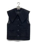 ELLAエラ）の古着「big collar tweed gilet/ビッグカラーツイードジレ」｜ブラック
